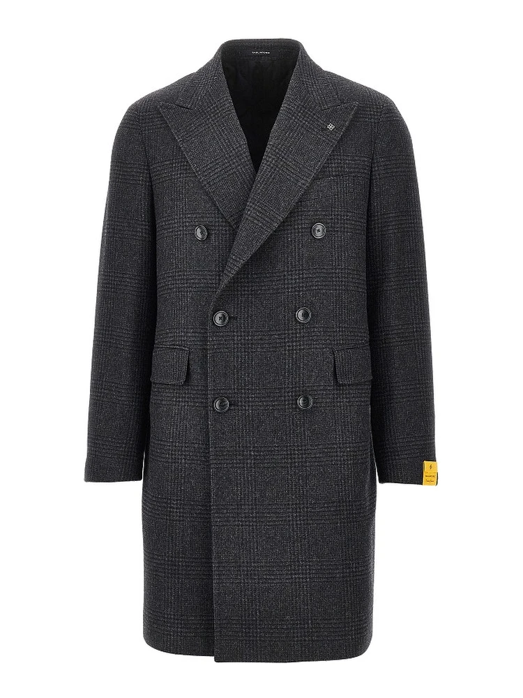 Prince of Wales wool double-breasted coat