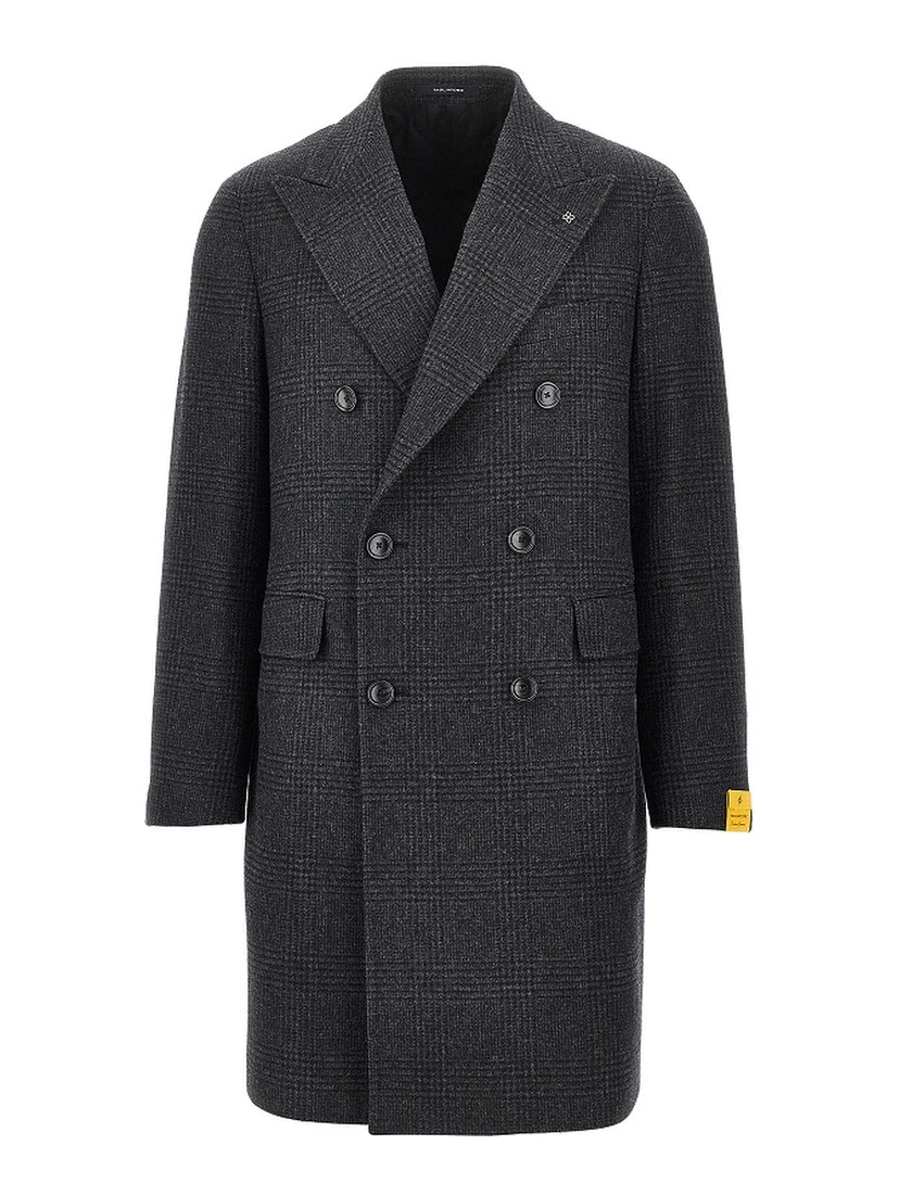 Prince of Wales wool double-breasted coat