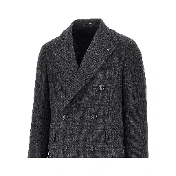 Prince of Wales wool double-breasted coat