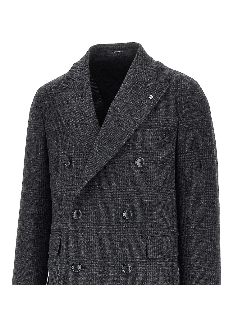 Prince of Wales wool double-breasted coat alternative
