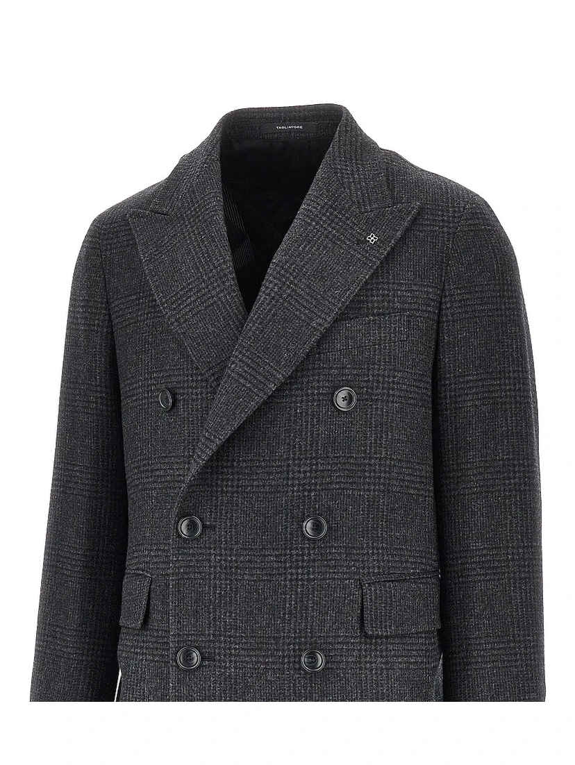 Prince of Wales wool double-breasted coat