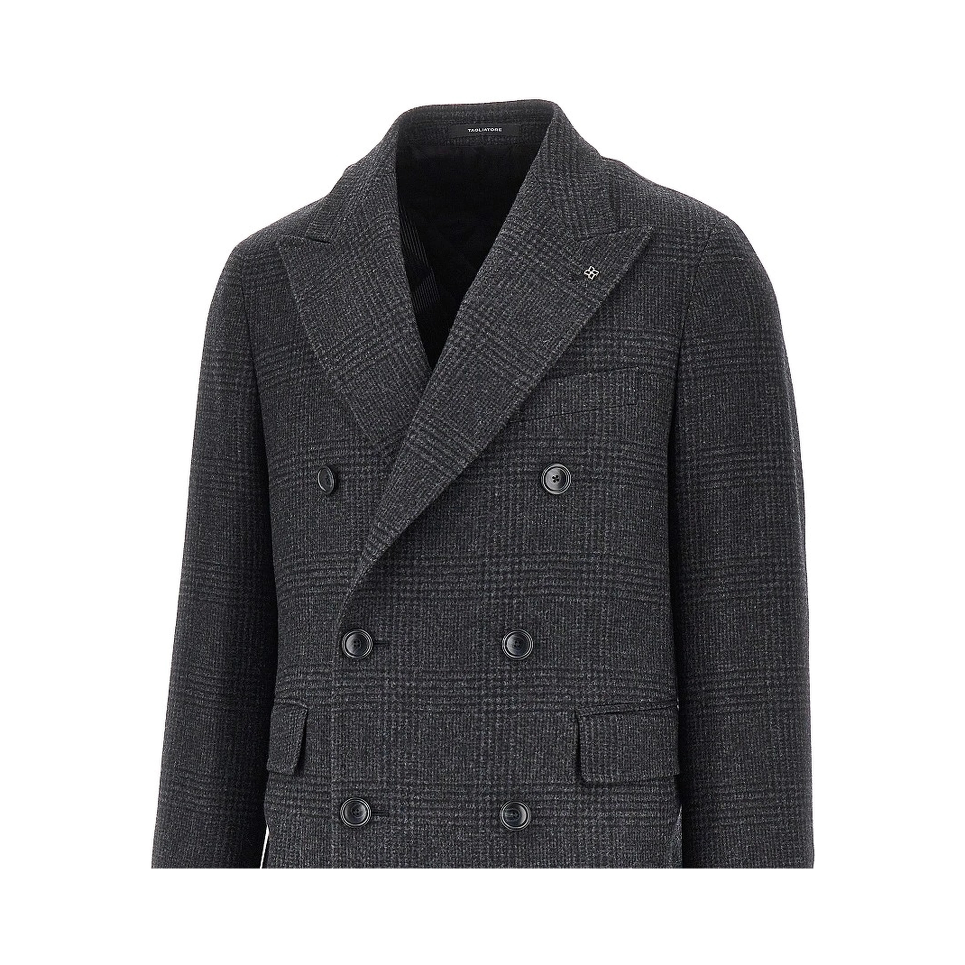 Prince of Wales wool double-breasted coat