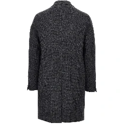 Prince of Wales wool double-breasted coat
