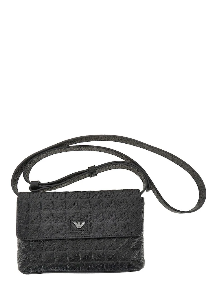 Embossed leather pouch with strap