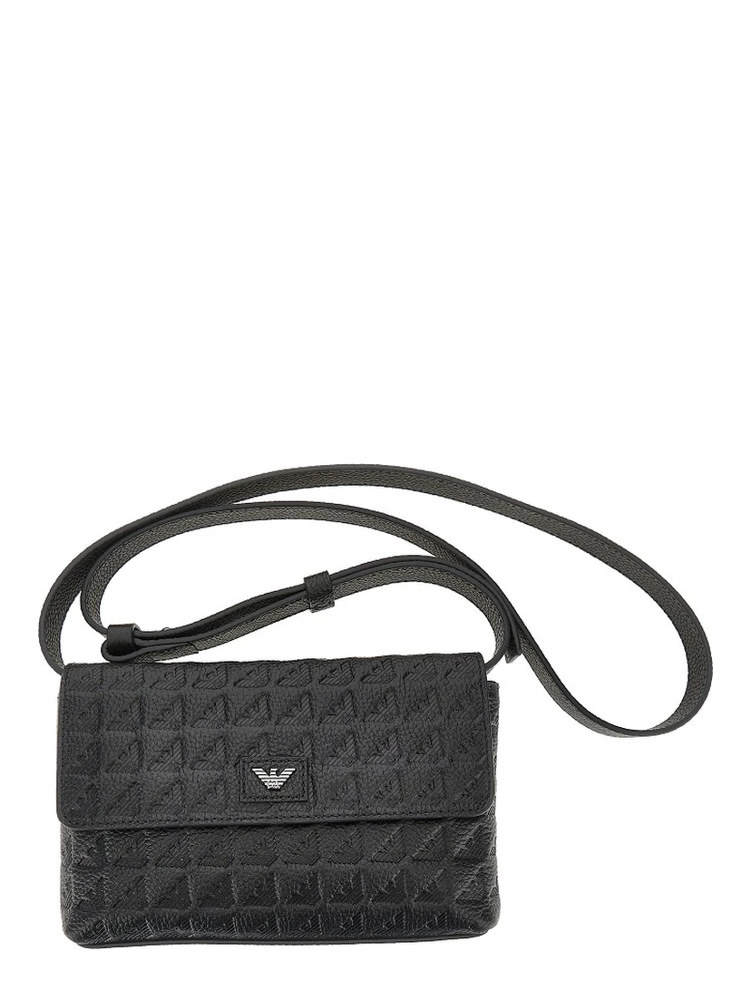 Embossed leather pouch with strap