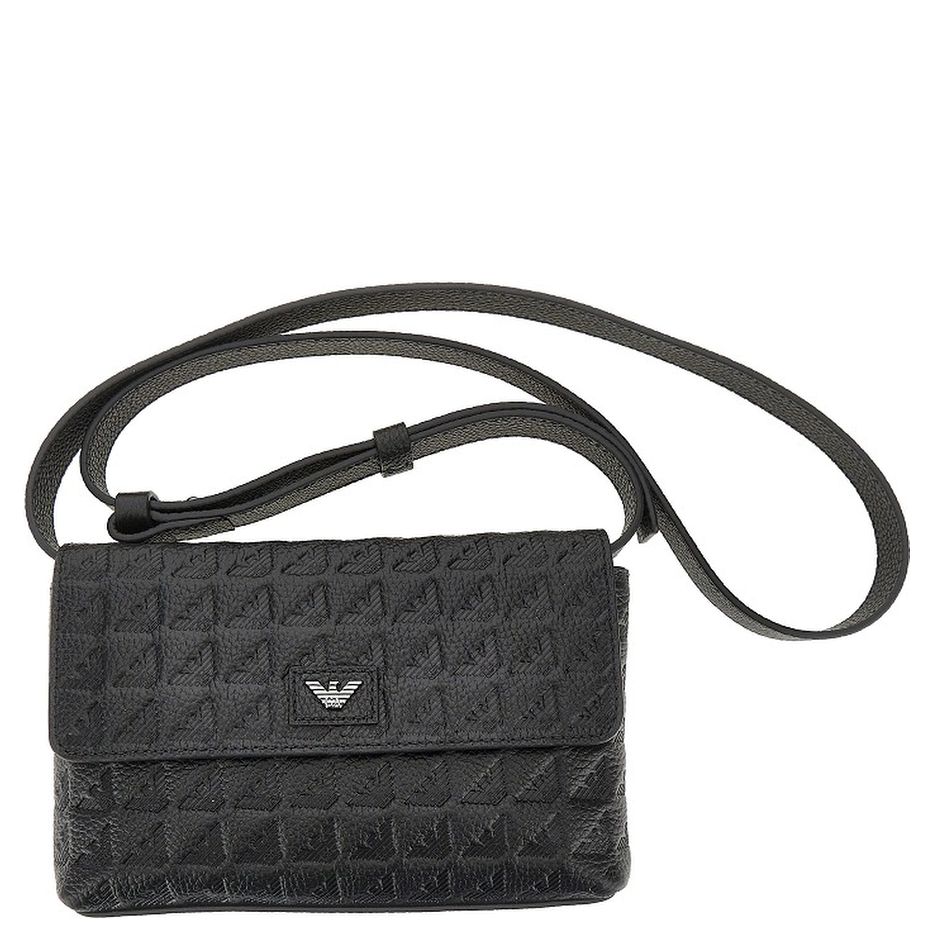 Embossed leather pouch with strap