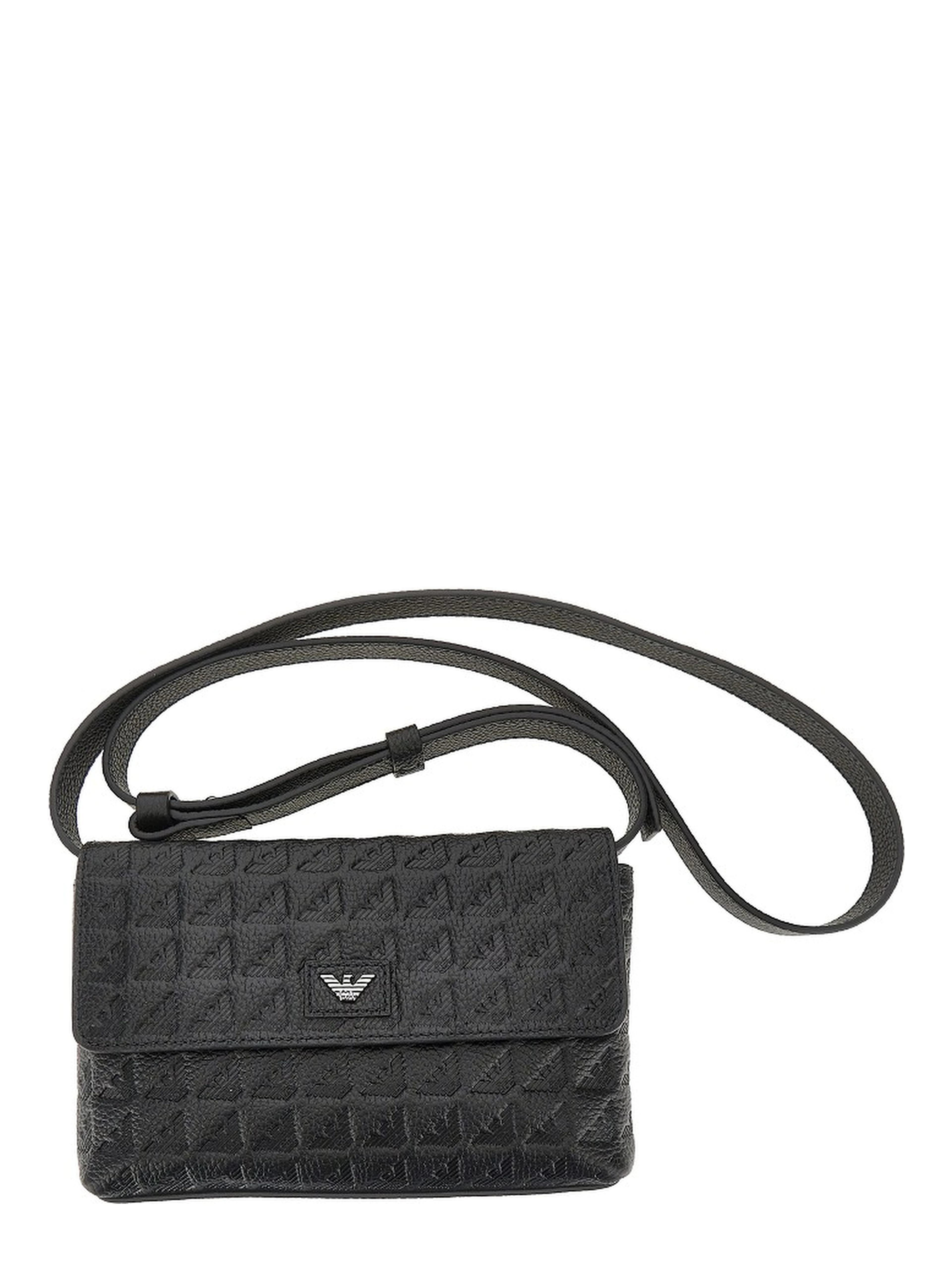 Embossed leather pouch with strap