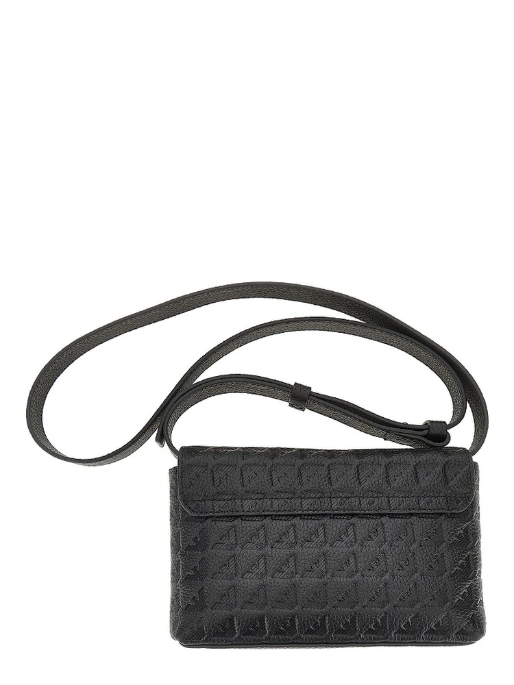 Embossed leather pouch with strap alternative