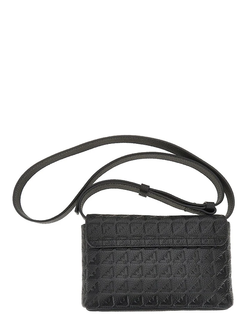 Embossed leather pouch with strap
