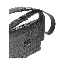 Embossed leather pouch with strap