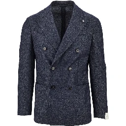 Denim-effect fabric double-breasted jacket
