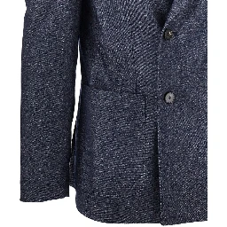 Denim-effect fabric double-breasted jacket