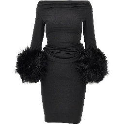 'Tyla' long dress with faux fur cuffs