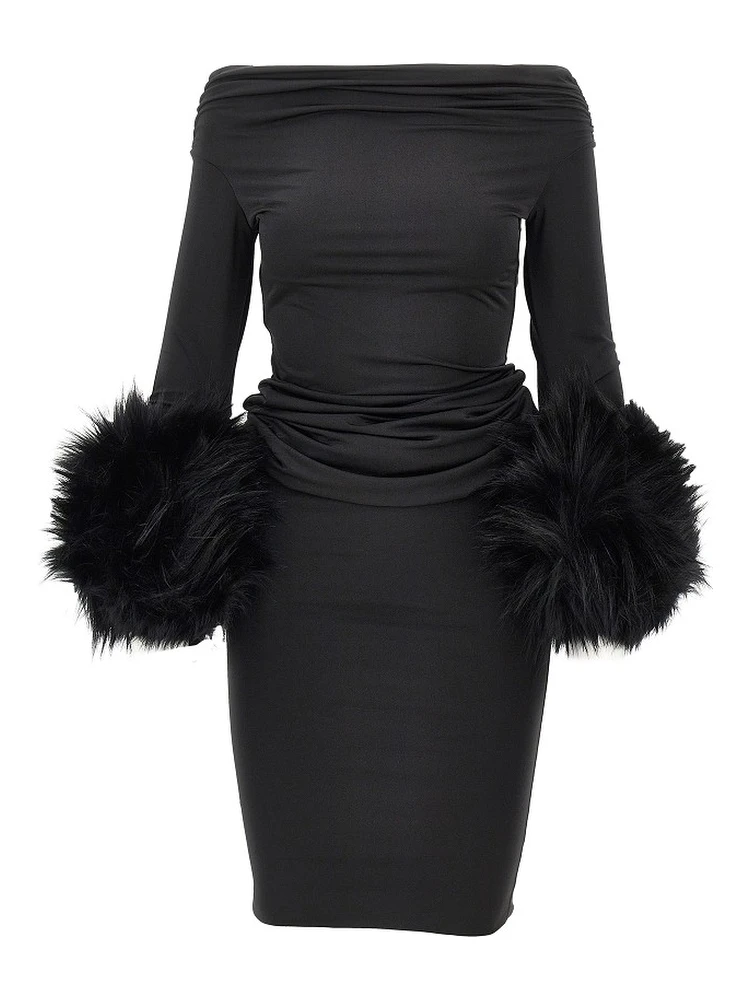 'Tyla' long dress with faux fur cuffs