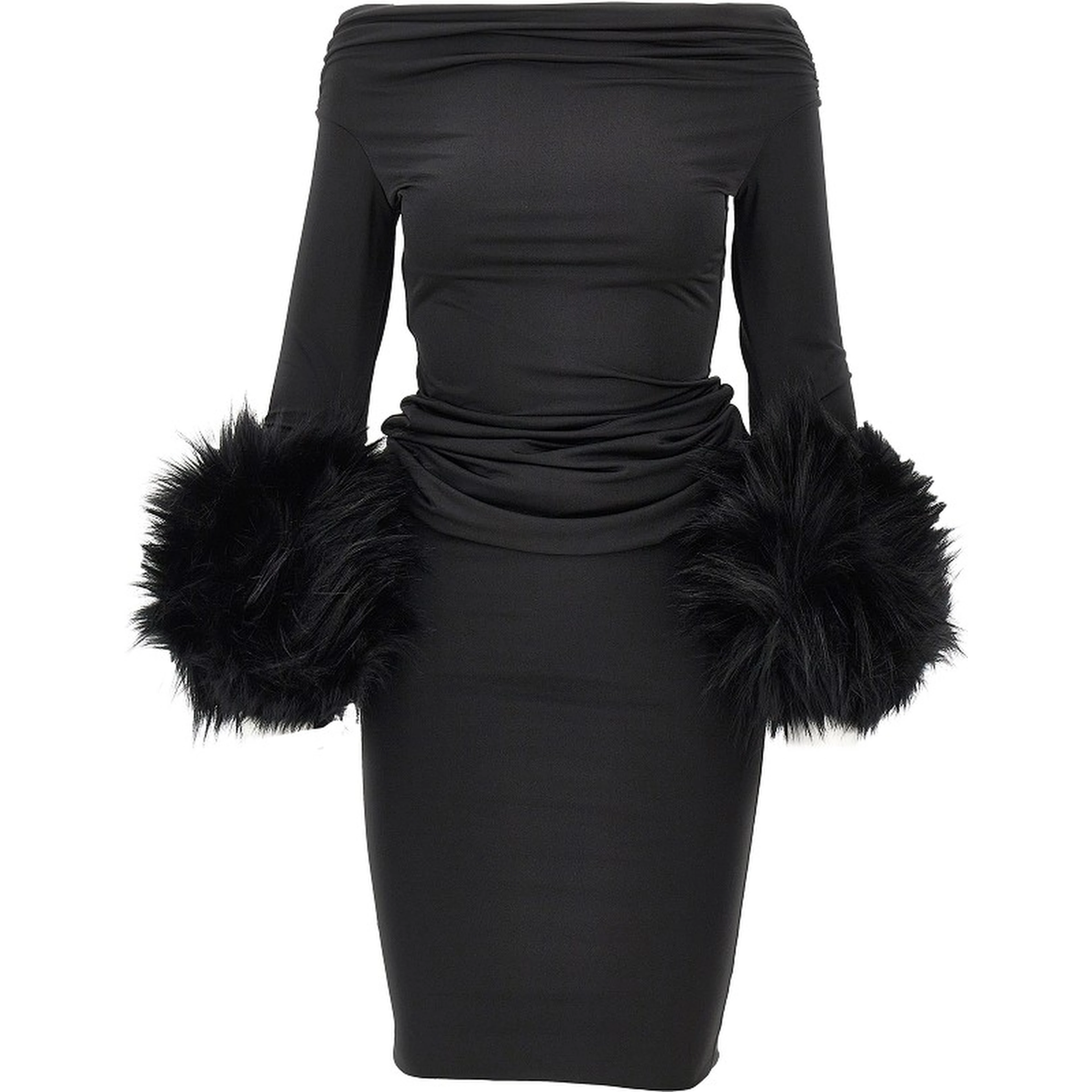 'Tyla' long dress with faux fur cuffs