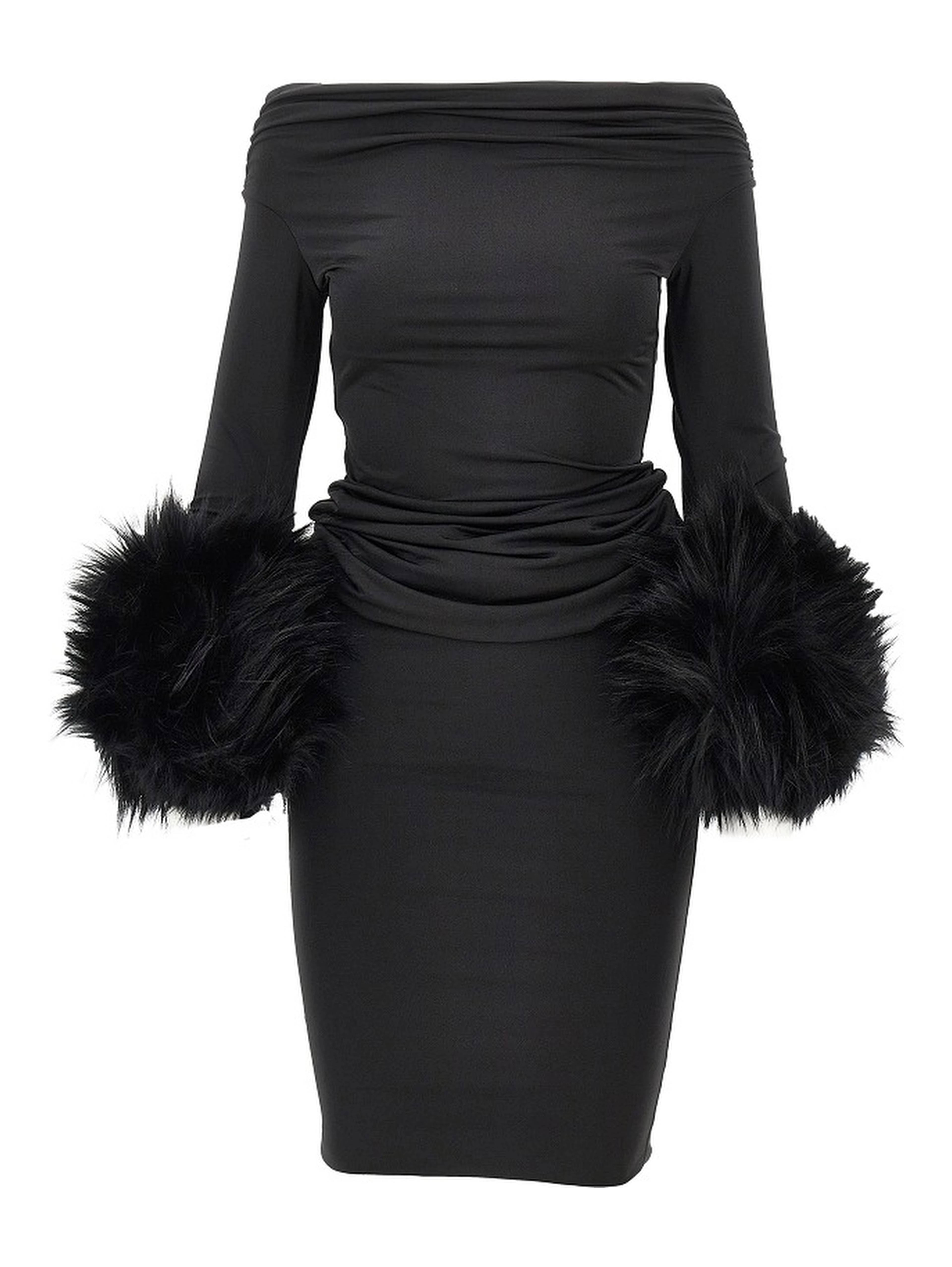 'Tyla' long dress with faux fur cuffs