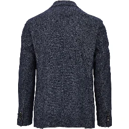 Denim-effect fabric double-breasted jacket
