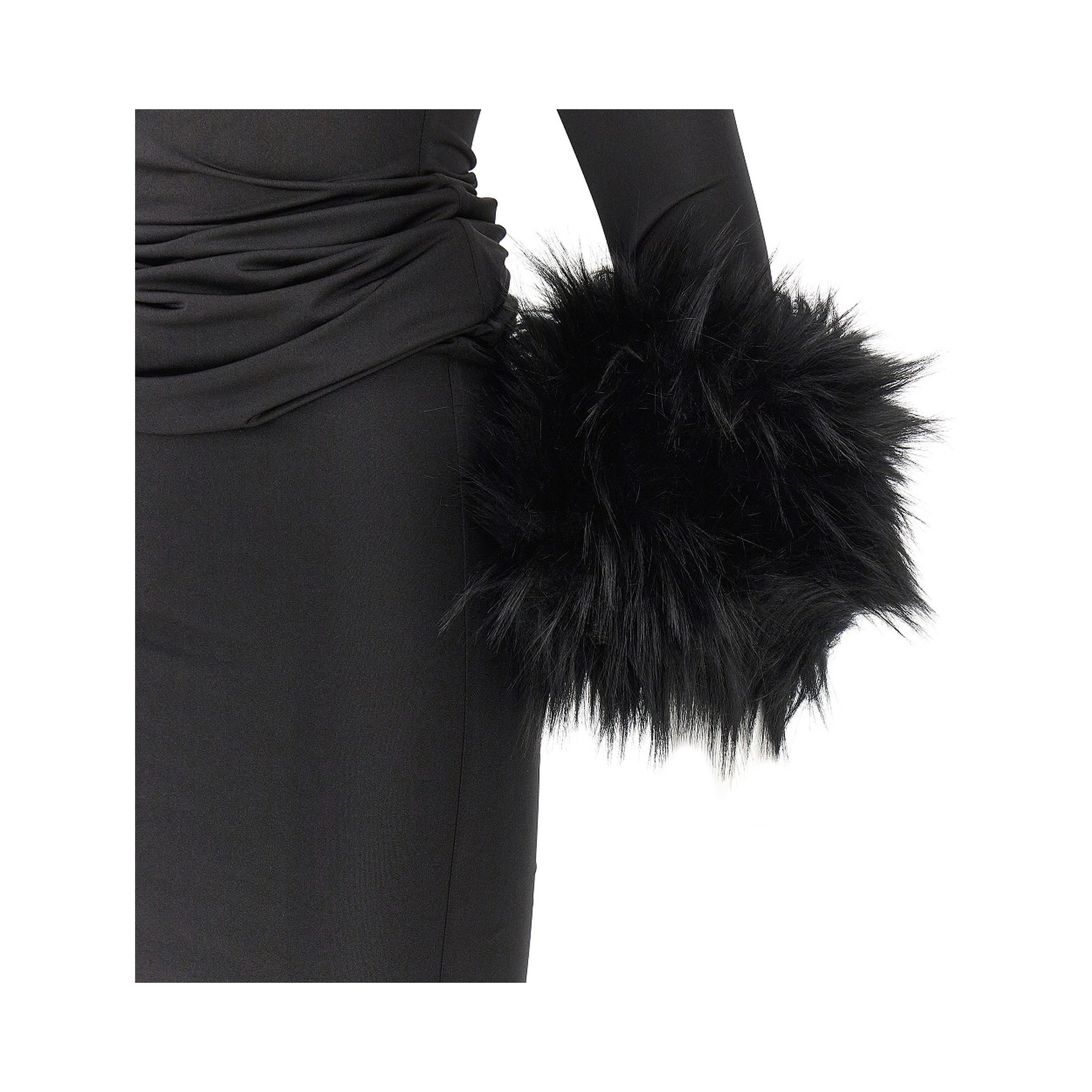 'Tyla' long dress with faux fur cuffs