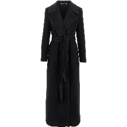 Wool cloth long coat with belt