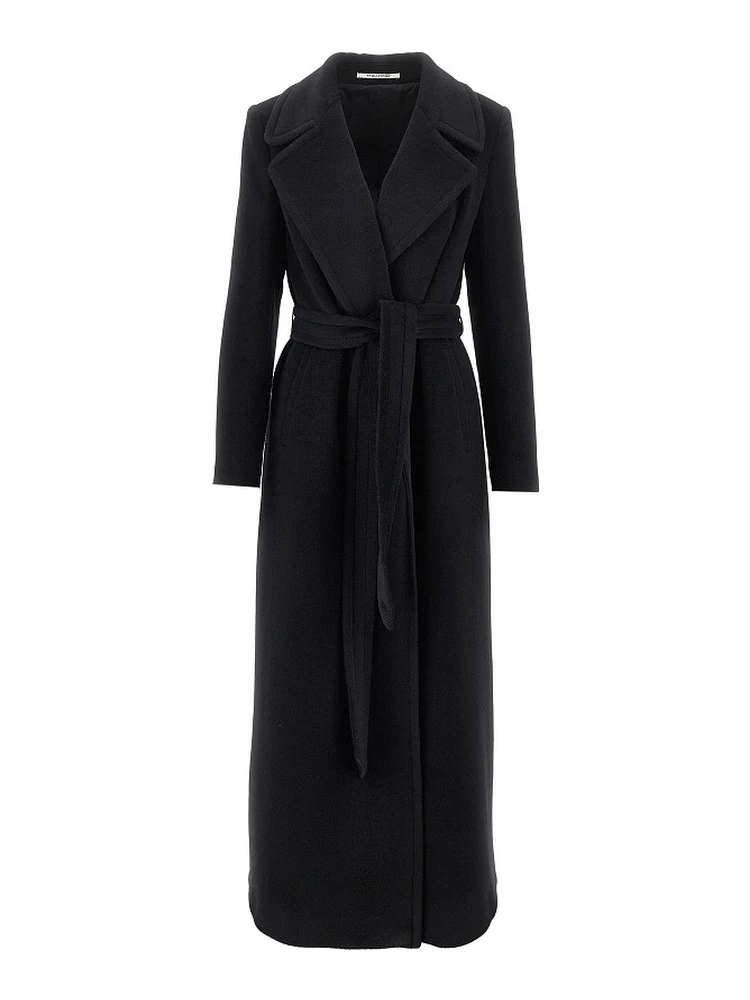 Wool cloth long coat with belt