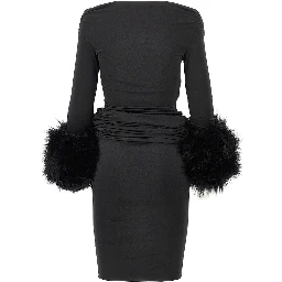 'Tyla' long dress with faux fur cuffs