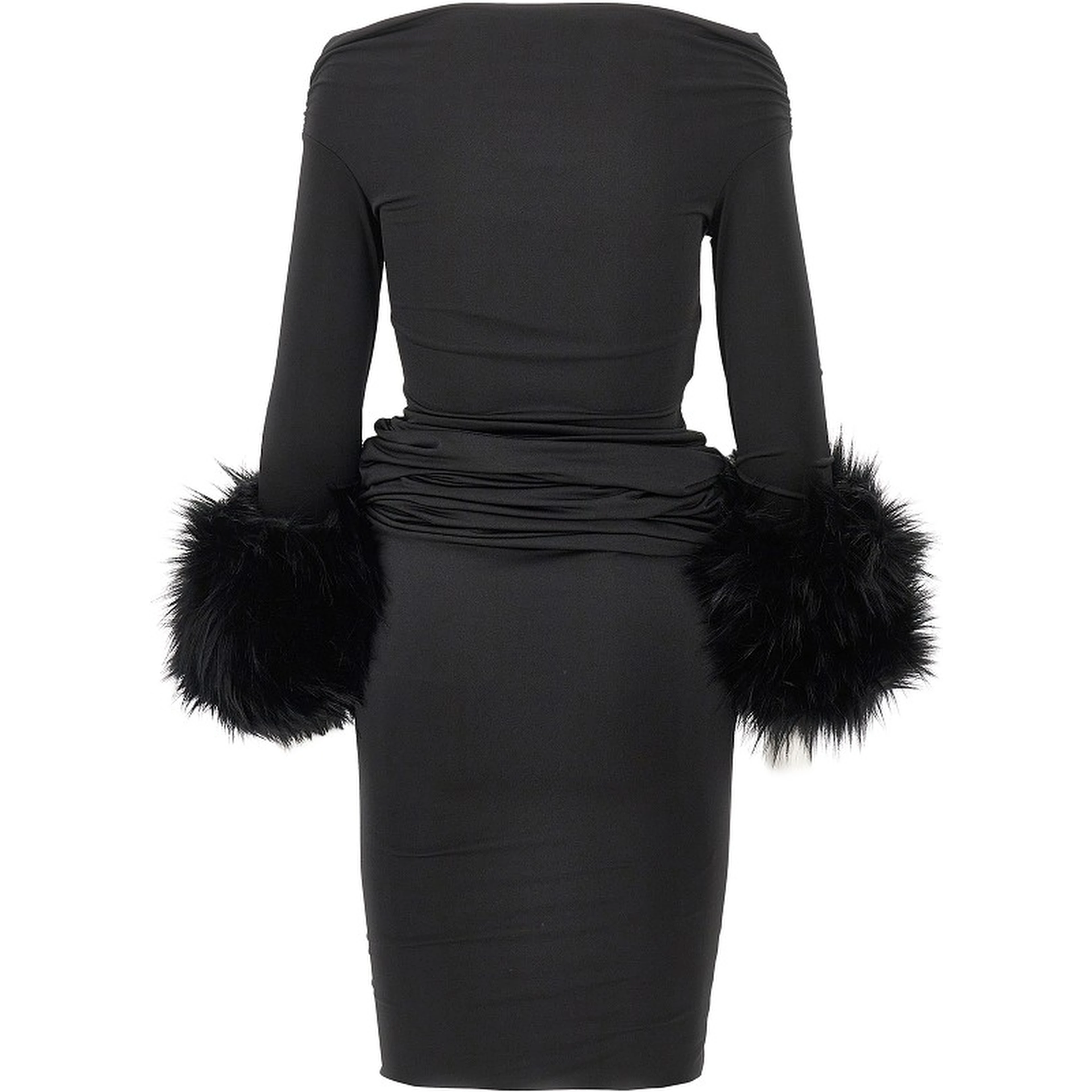 'Tyla' long dress with faux fur cuffs