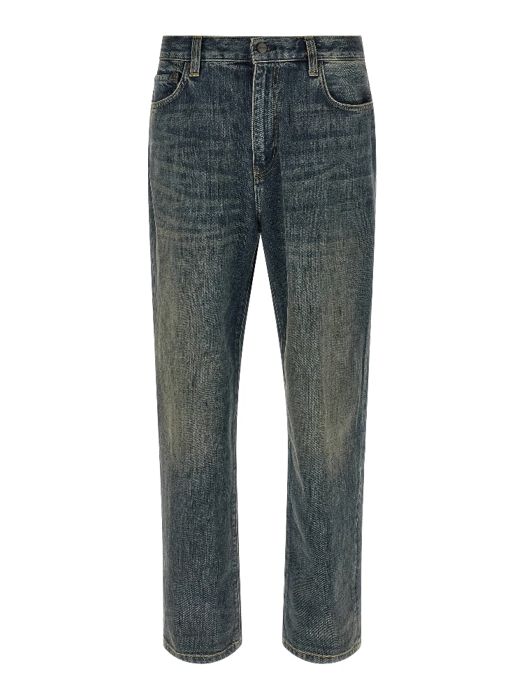 Gray Cotton Straight-Leg Jeans