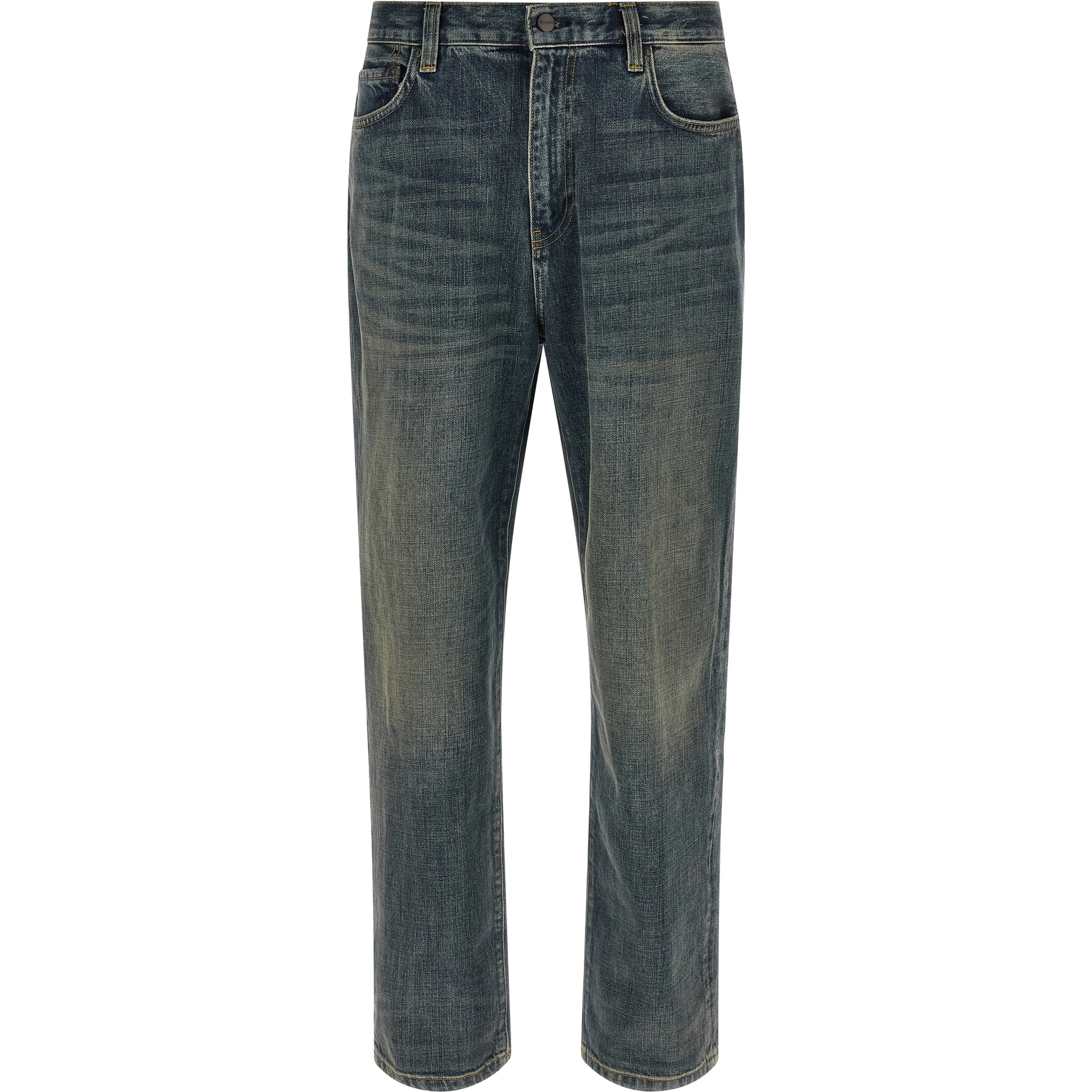 Gray Cotton Straight-Leg Jeans