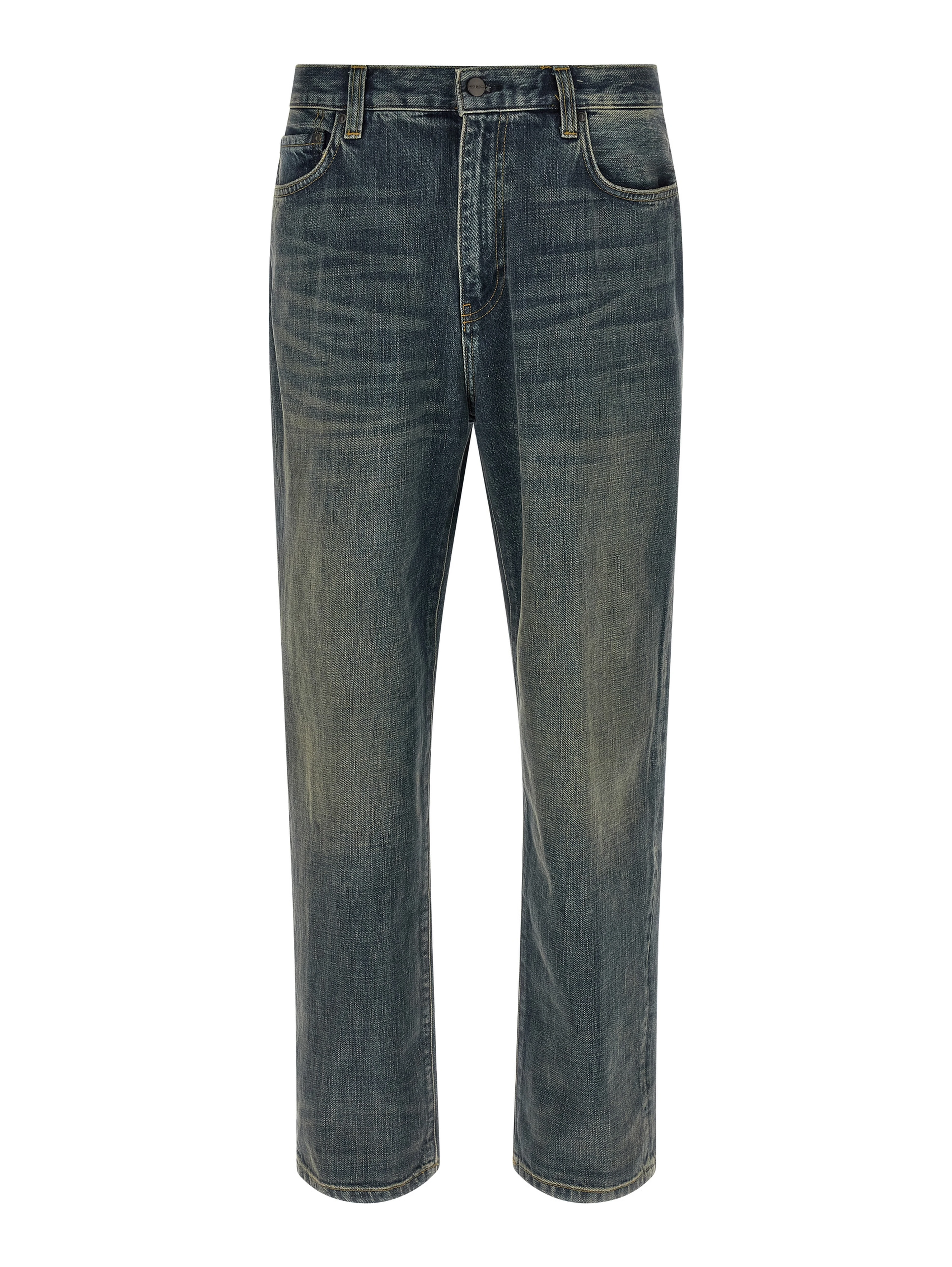 Gray Cotton Straight-Leg Jeans