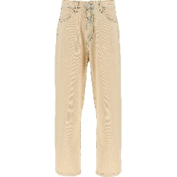 Beige Cotton Straight-Leg Jeans