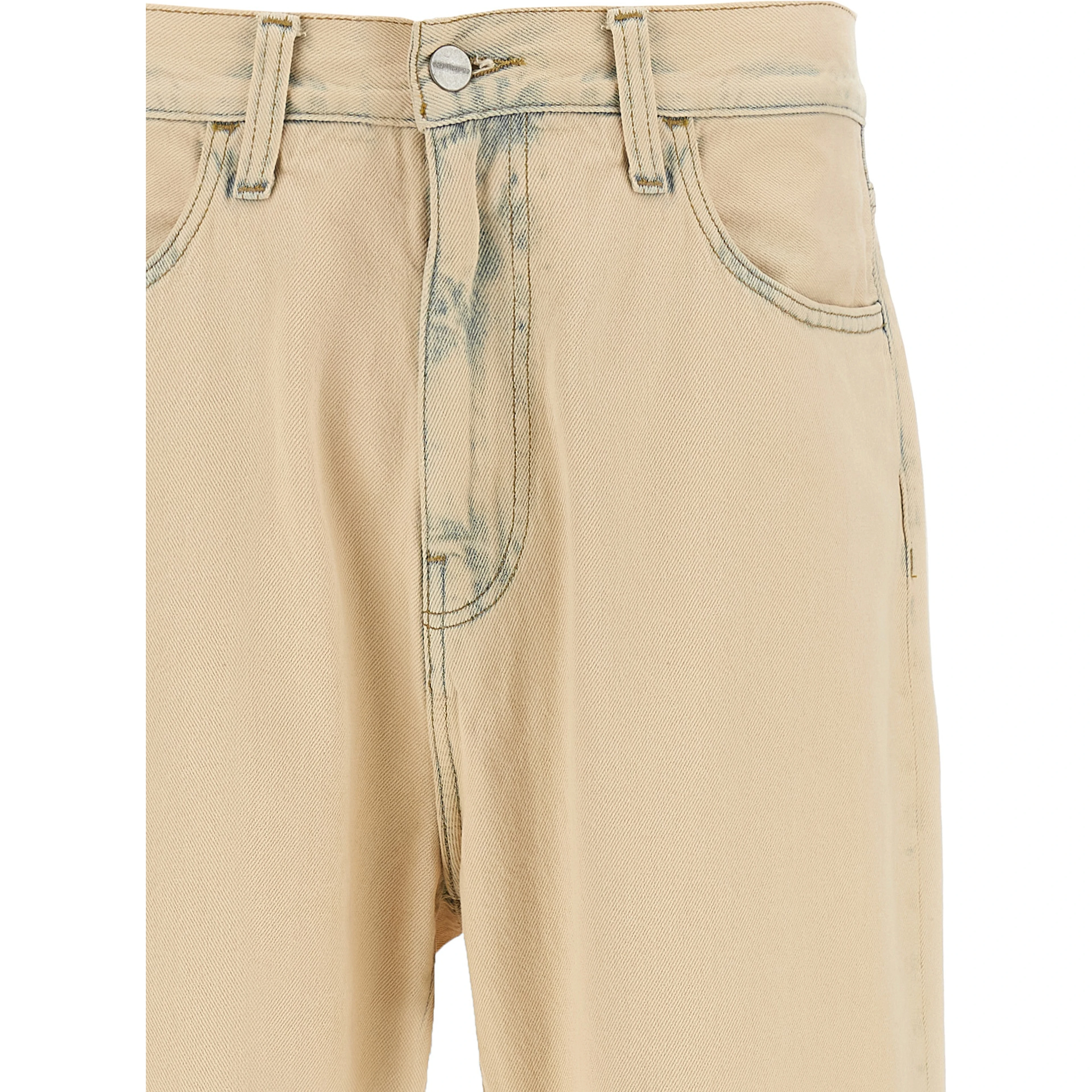 Beige Cotton Straight-Leg Jeans
