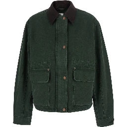 Jacket Green with Front Zip Closure and Side Pockets in Sturdy Cotton
