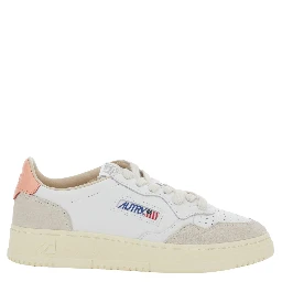 Medalist Low White Sneaker with Contrast Heel in Leather for Women