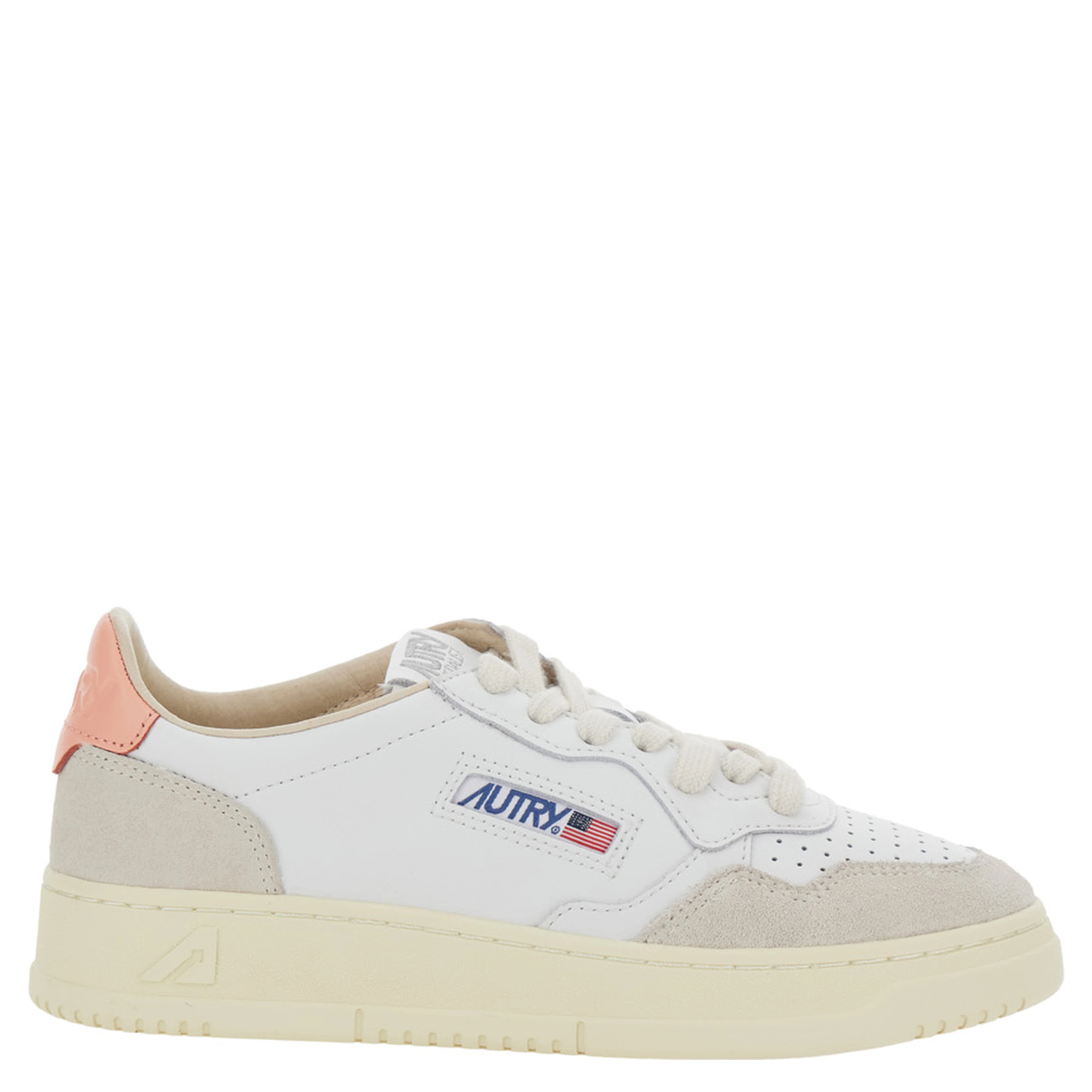 Medalist Low White Sneaker with Contrast Heel in Leather for Women
