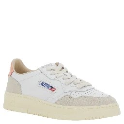 Medalist Low White Sneaker with Contrast Heel in Leather for Women