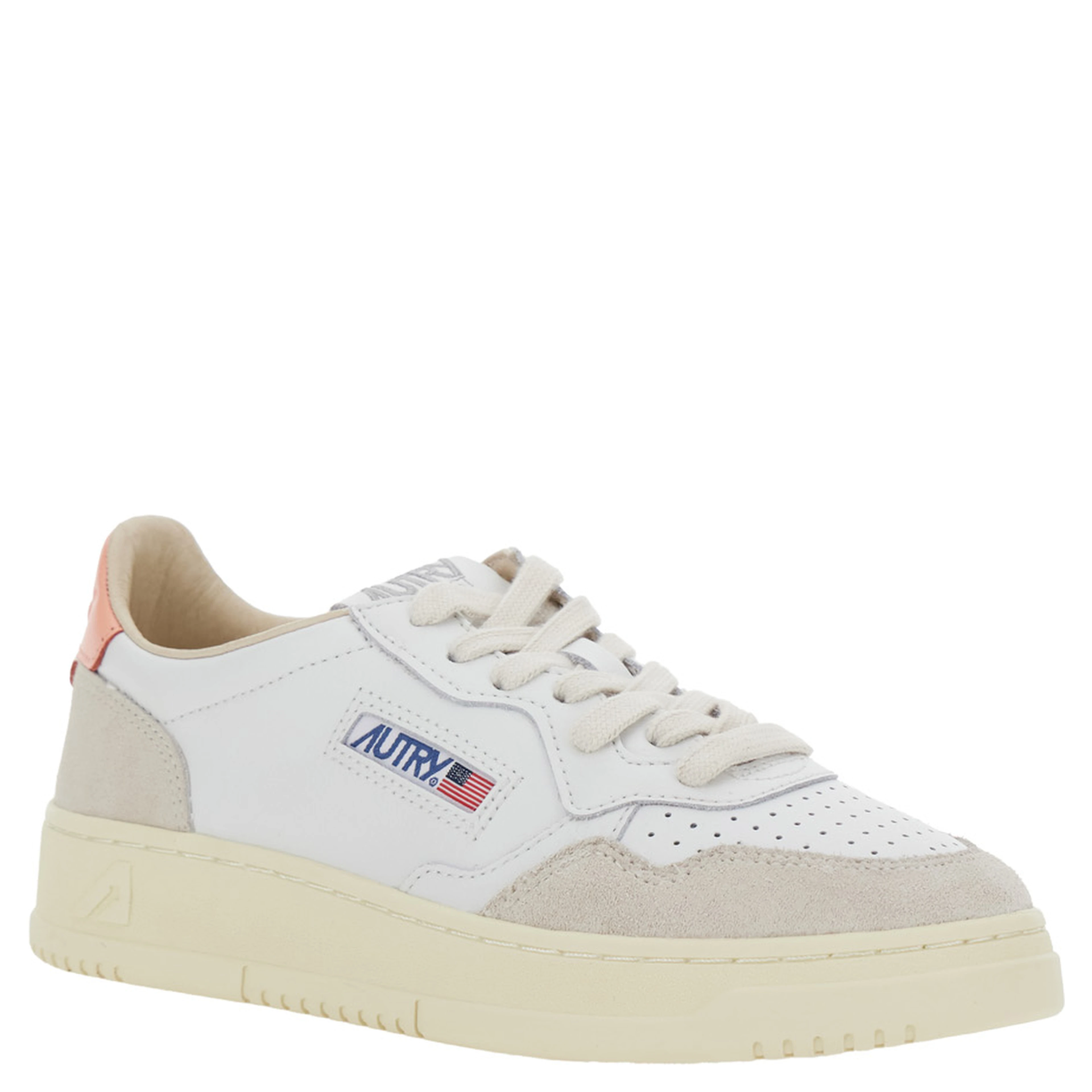 Medalist Low White Sneaker with Contrast Heel in Leather for Women