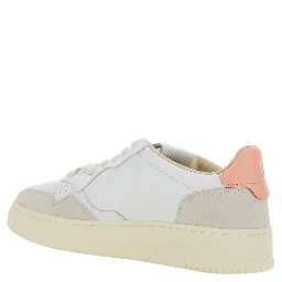Medalist Low White Sneaker with Contrast Heel in Leather for Women