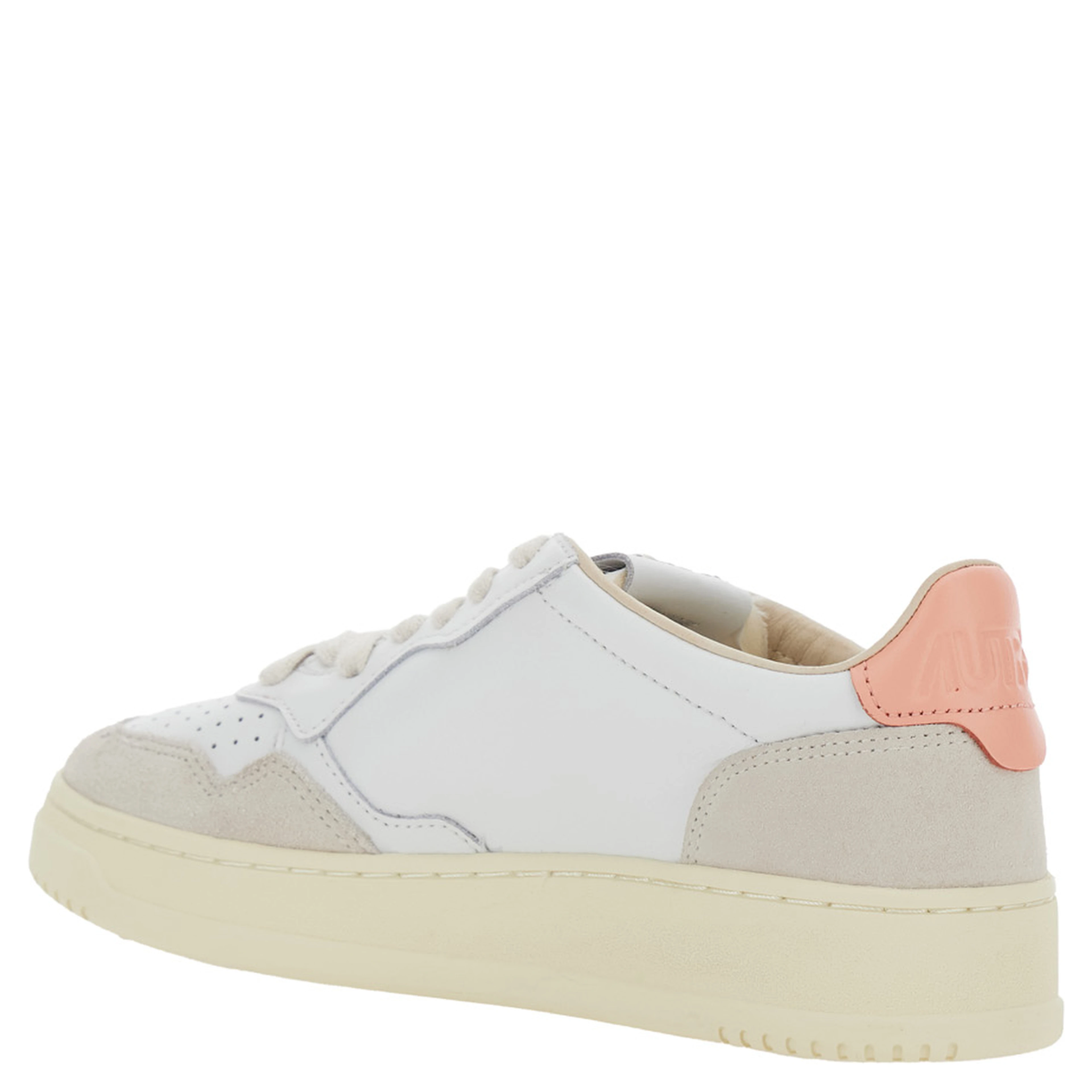 Medalist Low White Sneaker with Contrast Heel in Leather for Women