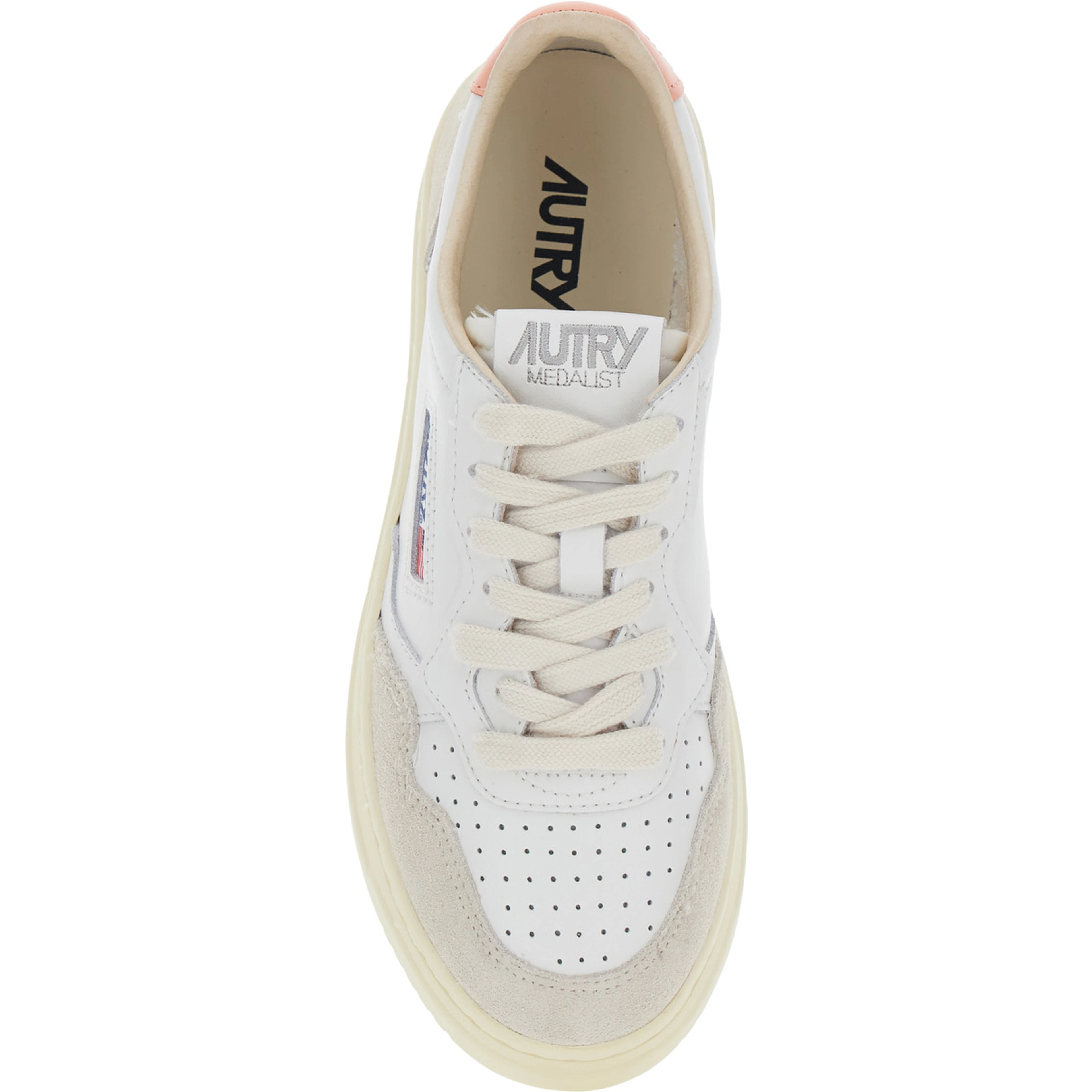 Medalist Low White Sneaker with Contrast Heel in Leather for Women