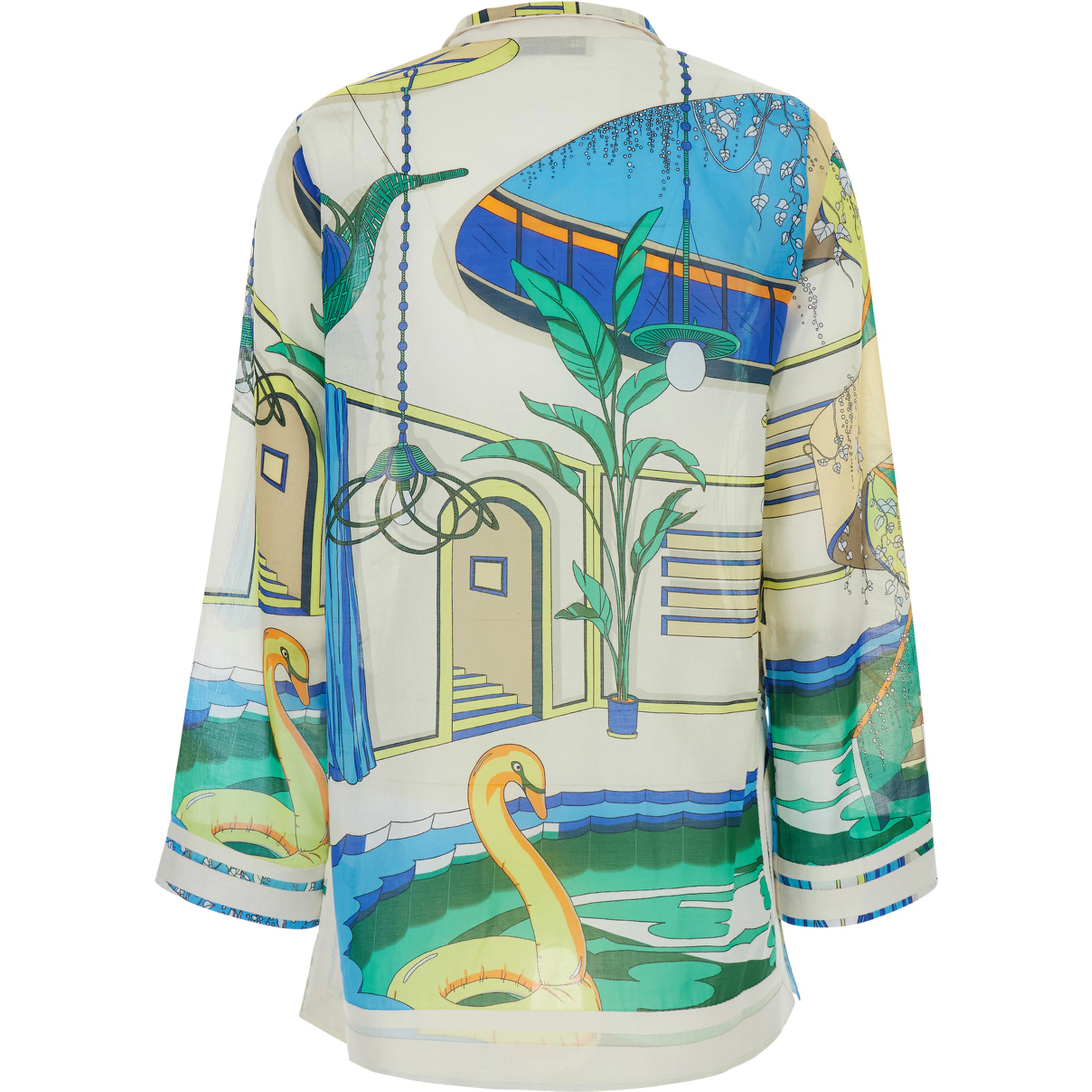 Blue Dress with V-neck and All-Over Print in Cotton for Women