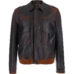 Leather Bandana Jacket with Cotton Collar and Long Sleeves for Men