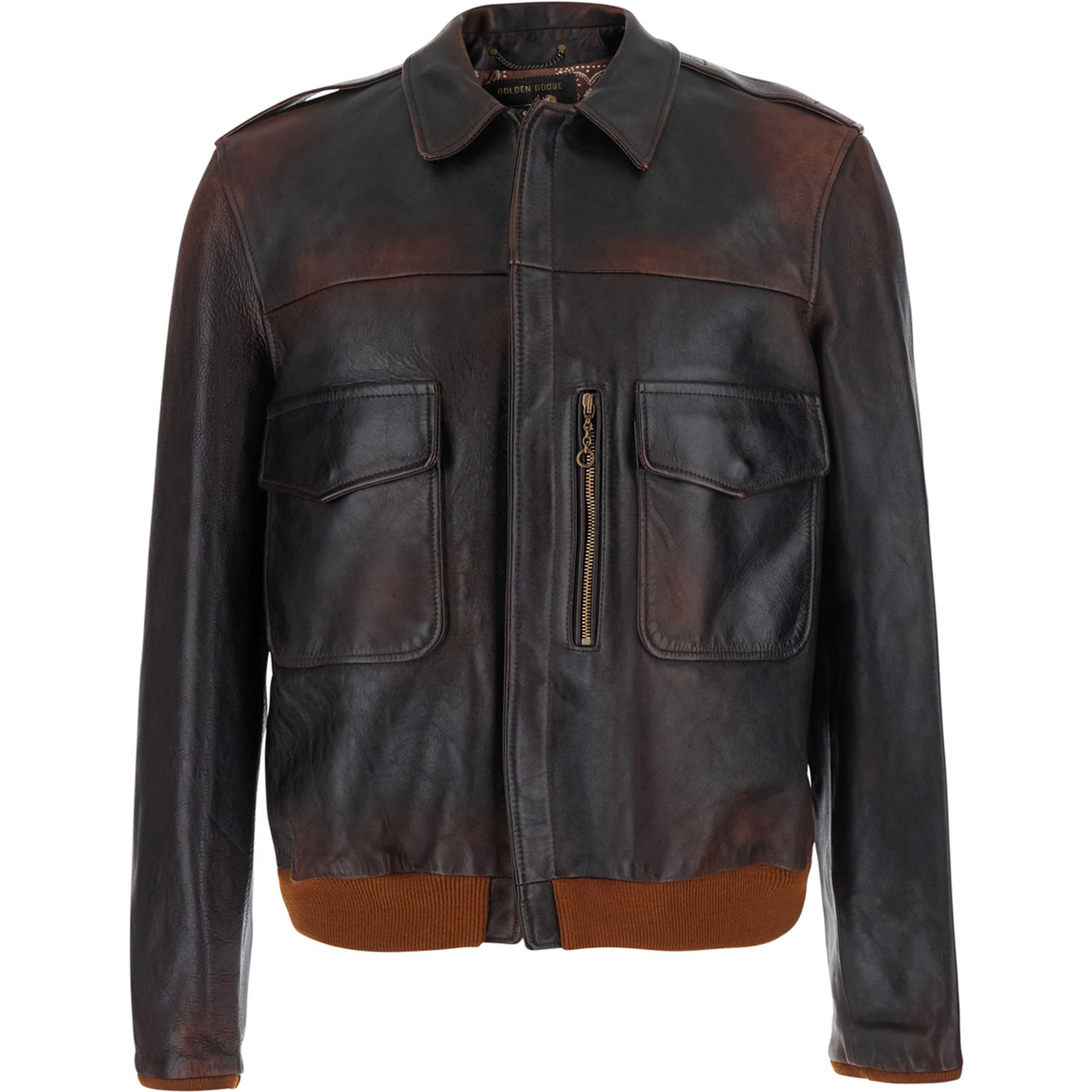 Leather Bandana Jacket with Cotton Collar and Long Sleeves for Men