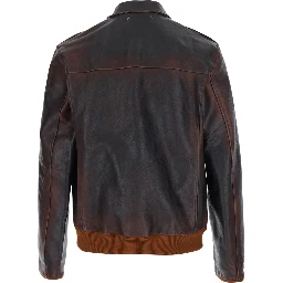 Leather Bandana Jacket with Cotton Collar and Long Sleeves for Men