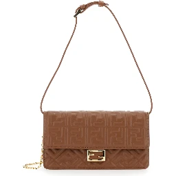 Brown Crossbody bag with FF All-Over Relief Motif in Leather for Women