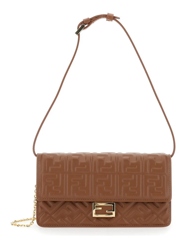 Brown Crossbody bag with FF All-Over Relief Motif in Leather for Women