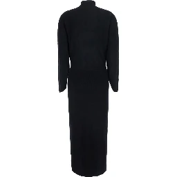 Midi knit dress with V-neck and long sleeves in black Tech Fabric for women