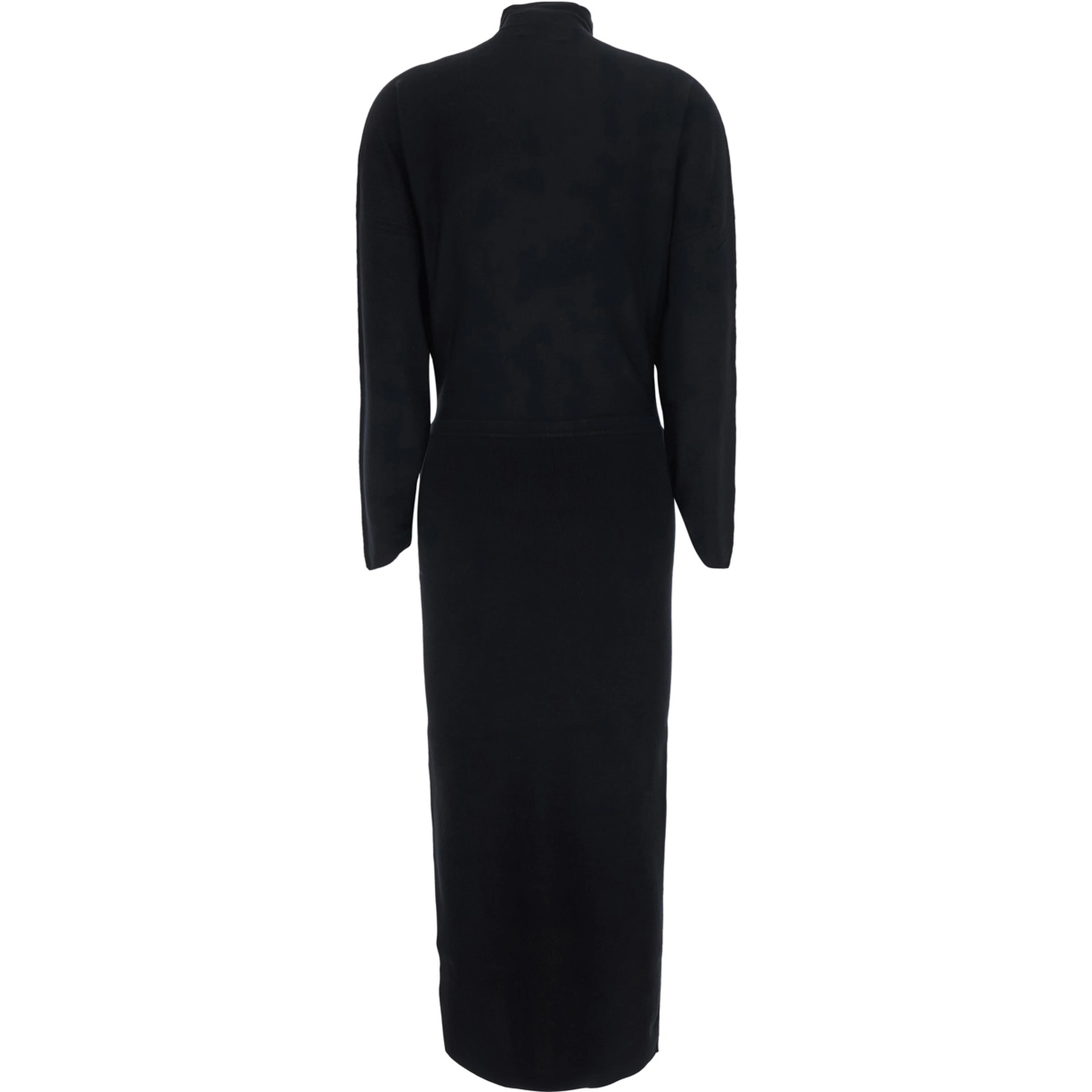 Midi knit dress with V-neck and long sleeves in black Tech Fabric for women
