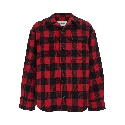 Red Cotton Overshirt with Bell Collar and Long Sleeves for Men