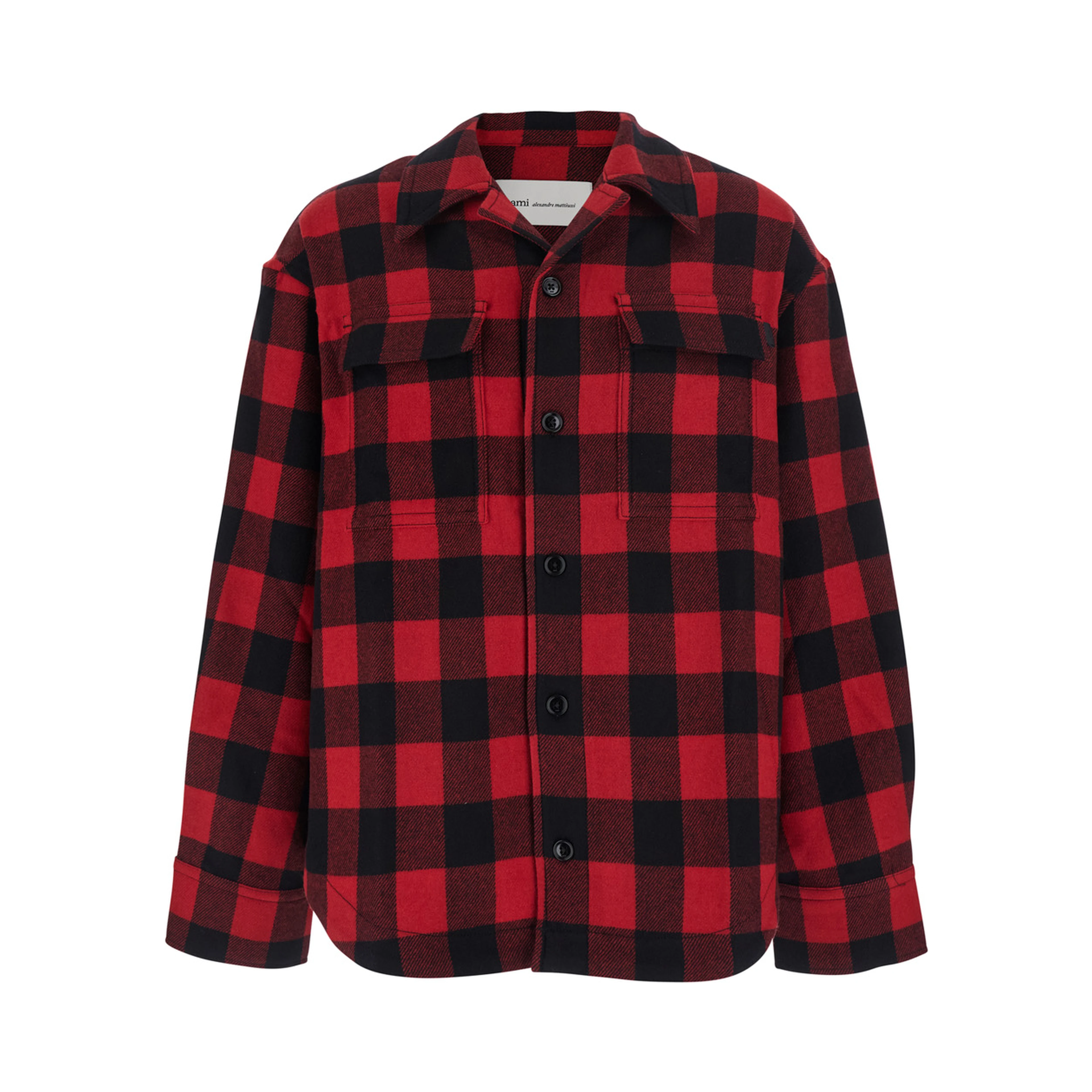 Red Cotton Overshirt with Bell Collar and Long Sleeves for Men