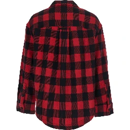 Red Cotton Overshirt with Bell Collar and Long Sleeves for Men